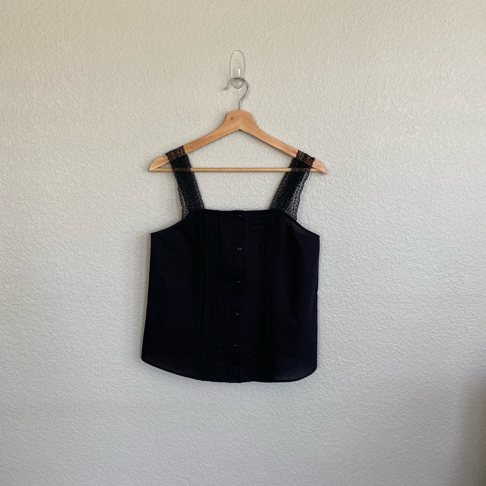 NWT River Island Black Cotton Top with Lace Straps Size 8